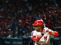 Robinson Cano #22 of Diablos Rojos bats against Sultanes de Monterrey during match 2 between Sultanes de Monterrey and Diablos Rojos del Mex...