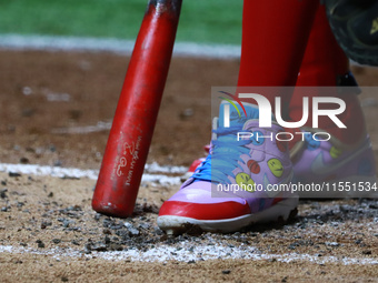 Robinson Cano's spikes are seen during the match between Sultanes de Monterrey and Diablos Rojos del Mexico, part of the King Series 2024 of...