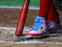 Robinson Cano's spikes are seen during the match between Sultanes de Monterrey and Diablos Rojos del Mexico, part of the King Series 2024 of...