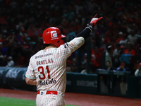 Julian Ornelas #31 of Diablos Rojos celebrates against Sultanes de Monterrey during match 2 between Sultanes de Monterrey and Diablos Rojos...