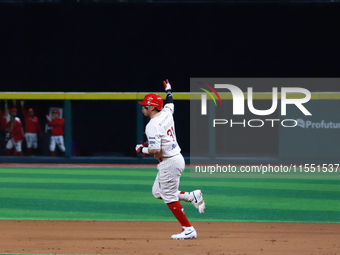 Julian Ornelas #31 of Diablos Rojos celebrates against Sultanes de Monterrey during match 2 between Sultanes de Monterrey and Diablos Rojos...