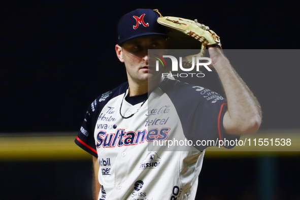 Tyler Viza #46 of Sultanes de Monterrey pitches the ball against Diablos Rojos during match 2 between Sultanes de Monterrey and Diablos Rojo...