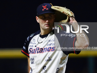 Tyler Viza #46 of Sultanes de Monterrey pitches the ball against Diablos Rojos during match 2 between Sultanes de Monterrey and Diablos Rojo...