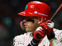 Julian Ornelas #31 of Diablos Rojos bats against Sultanes de Monterrey during match 2 between Sultanes de Monterrey and Diablos Rojos del Me...