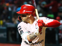 Juan Carlos Gamboa #47 of Diablos Rojos bats against Sultanes de Monterrey during match 2 between Sultanes de Monterrey and Diablos Rojos de...