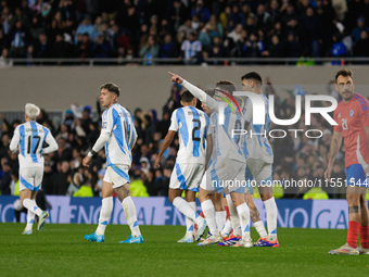 Julian Alvarez of Argentina celebrates with his teammates after scoring the second goal of his team during the FIFA World Cup 2026 Qualifier...