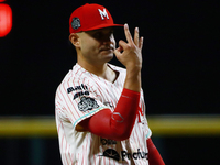 Erick Leal #49 of Diablos Rojos during the match against Sultanes de Monterrey in the King series 2024 as part of the Mexican Baseball Leagu...