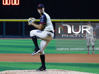 Tyler Viza #46 of Sultanes de Monterrey pitches the ball against Diablos Rojos during match 2 between Sultanes de Monterrey and Diablos Rojo...