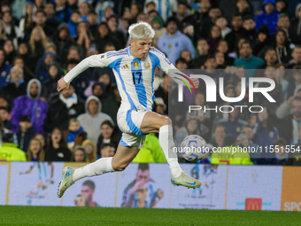 Alejandro Garnacho of Argentina is in action during the FIFA World Cup 2026 Qualifier match between Argentina and Chile at Estadio Mas Monum...