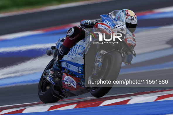 Raul Fernandez of Spain and Trackhouse Racing ride on track during Free Practice of MotoGP Of San Marino at Misano World Circuit in Misano A...