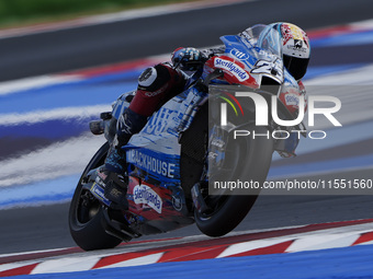 Raul Fernandez of Spain and Trackhouse Racing ride on track during Free Practice of MotoGP Of San Marino at Misano World Circuit in Misano A...