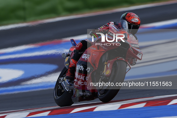 Francesco Bagnaia of Italy and Ducati Lenovo Team rides on track during Free Practice of MotoGP Of San Marino at Misano World Circuit in Mis...