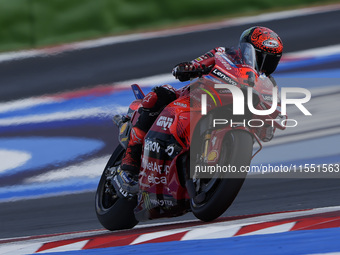 Francesco Bagnaia of Italy and Ducati Lenovo Team rides on track during Free Practice of MotoGP Of San Marino at Misano World Circuit in Mis...