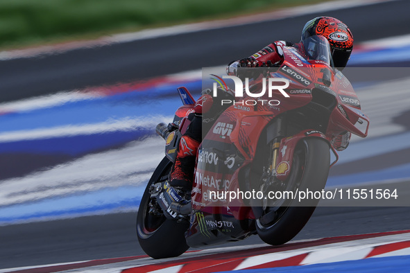 Francesco Bagnaia of Italy and Ducati Lenovo Team rides on track during Free Practice of MotoGP of San Marino at Misano World Circuit in Mis...