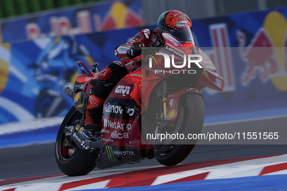 Francesco Bagnaia of Italy and Ducati Lenovo Team rides on track during Free Practice of MotoGP of San Marino at Misano World Circuit in Mis...