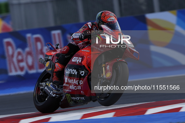 Francesco Bagnaia of Italy and Ducati Lenovo Team rides on track during Free Practice of MotoGP Of San Marino at Misano World Circuit in Mis...