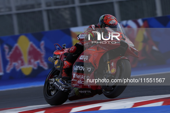 Francesco Bagnaia of Italy and Ducati Lenovo Team rides on track during Free Practice of MotoGP of San Marino at Misano World Circuit in Mis...