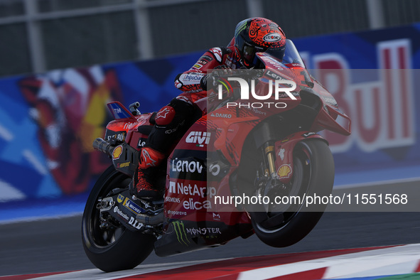 Francesco Bagnaia of Italy and Ducati Lenovo Team rides on track during Free Practice of MotoGP of San Marino at Misano World Circuit in Mis...