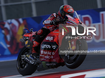 Francesco Bagnaia of Italy and Ducati Lenovo Team rides on track during Free Practice of MotoGP of San Marino at Misano World Circuit in Mis...