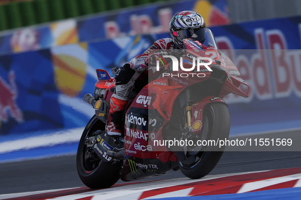 Enea Bastianini of Italy and Ducati Lenovo Team rides on track during Free Practice of MotoGP of San Marino at Misano World Circuit in Misan...