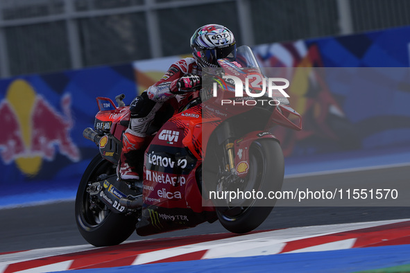 Enea Bastianini of Italy and Ducati Lenovo Team rides on track during Free Practice of MotoGP of San Marino at Misano World Circuit in Misan...