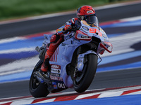 Marc Marquez of Spain and Gresini Racing MotoGP rides on track during Free Practice of MotoGP Of San Marino at Misano World Circuit in Misan...