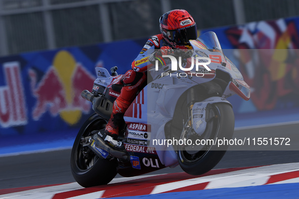 Marc Marquez of Spain and Gresini Racing MotoGP rides on track during Free Practice of MotoGP Of San Marino at Misano World Circuit in Misan...