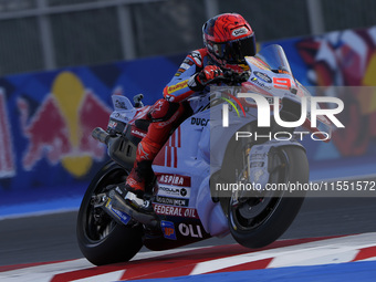 Marc Marquez of Spain and Gresini Racing MotoGP rides on track during Free Practice of MotoGP Of San Marino at Misano World Circuit in Misan...