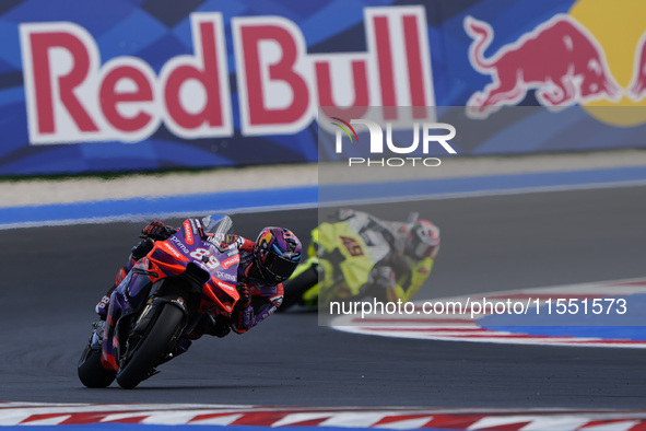 Jorge Martin of Spain and Prima Pramac Racing rides on track during Free Practice of MotoGP Of San Marino at Misano World Circuit in Misano...