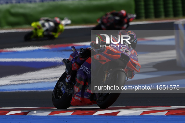 Jorge Martin of Spain and Prima Pramac Racing rides on track during Free Practice of MotoGP Of San Marino at Misano World Circuit in Misano...