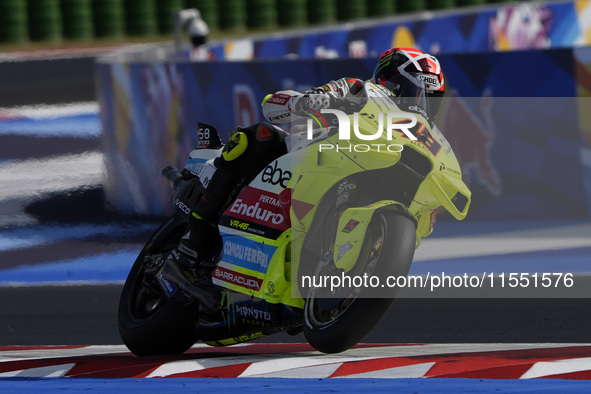 Fabio Di Giannantonio of Italy and Pertamina Enduro VR46 Racing Team rides on track during Free Practice of MotoGP Of San Marino at Misano W...