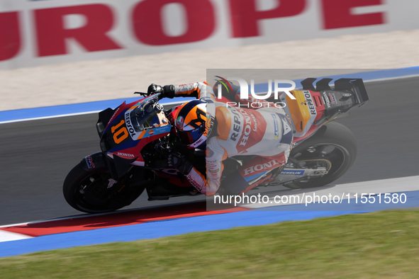 Luca Marini of Italy and Repsol Honda Team rides on track during Free Practice of MotoGP of San Marino at Misano World Circuit in Misano Adr...