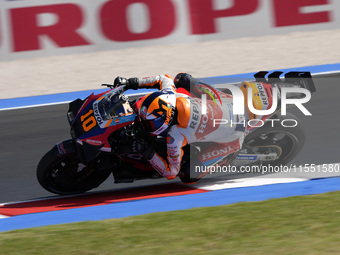 Luca Marini of Italy and Repsol Honda Team rides on track during Free Practice of MotoGP of San Marino at Misano World Circuit in Misano Adr...