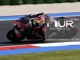 Aleix Espargaro of Spain and Aprilia Racing rides on track during Free Practice of MotoGP of San Marino at Misano World Circuit in Misano Ad...