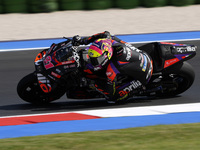 Aleix Espargaro of Spain and Aprilia Racing rides on track during Free Practice of MotoGP of San Marino at Misano World Circuit in Misano Ad...