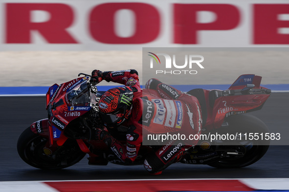 Francesco Bagnaia of Italy and Ducati Lenovo Team rides on track during Free Practice of MotoGP of San Marino at Misano World Circuit in Mis...