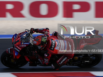 Francesco Bagnaia of Italy and Ducati Lenovo Team rides on track during Free Practice of MotoGP of San Marino at Misano World Circuit in Mis...