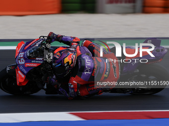 Jorge Martin of Spain and Prima Pramac Racing rides on track during Free Practice of MotoGP Of San Marino at Misano World Circuit in Misano...