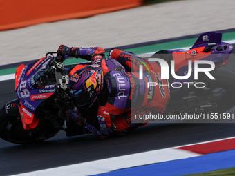 Jorge Martin of Spain and Prima Pramac Racing rides on track during Free Practice of MotoGP Of San Marino at Misano World Circuit in Misano...