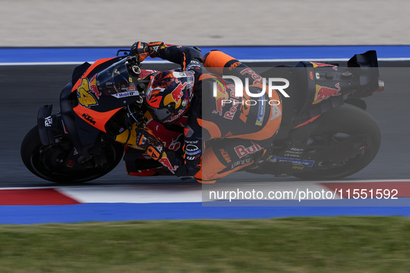 Pol Espargaro of Spain and Red Bull KTM Factory Racing rides on track during Free Practice of MotoGP of San Marino at Misano World Circuit i...