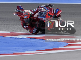 Francesco Bagnaia of Italy and Ducati Lenovo Team rides on track during Free Practice of MotoGP of San Marino at Misano World Circuit in Mis...