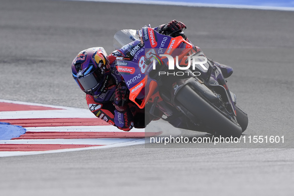 Jorge Martin of Spain and Prima Pramac Racing rides on track during Free Practice of MotoGP Of San Marino at Misano World Circuit in Misano...