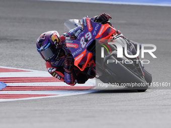 Jorge Martin of Spain and Prima Pramac Racing rides on track during Free Practice of MotoGP Of San Marino at Misano World Circuit in Misano...