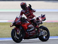 Francesco Bagnaia of Italy and Ducati Lenovo Team greets the fans during Free Practice of MotoGP of San Marino at Misano World Circuit in Mi...