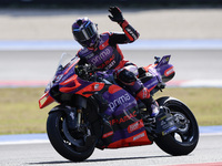 Jorge Martin of Spain and Prima Pramac Racing greets the fans during Free Practice of MotoGP of San Marino at Misano World Circuit in Misano...