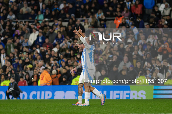 Paulo Dybala of Argentina celebrates after scoring the third goal of his team during the FIFA World Cup 2026 Qualifier match between Argenti...