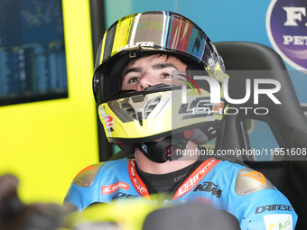 David Munoz of Spain and BOE Motorsports looks on track during Moto3 Free Practice of MotoGP Of San Marino at Misano World Circuit in Misano...