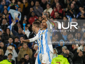 Paulo Dybala of Argentina celebrates after scoring the third goal of his team during the FIFA World Cup 2026 Qualifier match between Argenti...