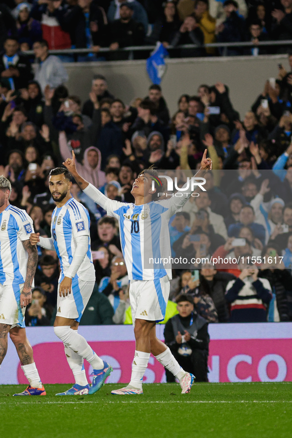 Paulo Dybala of Argentina celebrates after scoring the third goal of his team during the FIFA World Cup 2026 Qualifier match between Argenti...