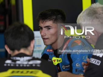 David Munoz of Spain and BOE Motorsports looks on track during Moto3 Free Practice of MotoGP Of San Marino at Misano World Circuit in Misano...